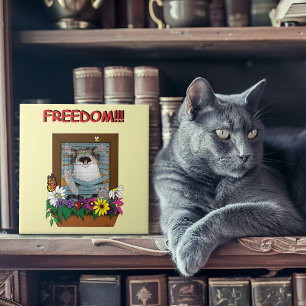 Freedom Escape Funny Cat Yellow Floral Window Tile