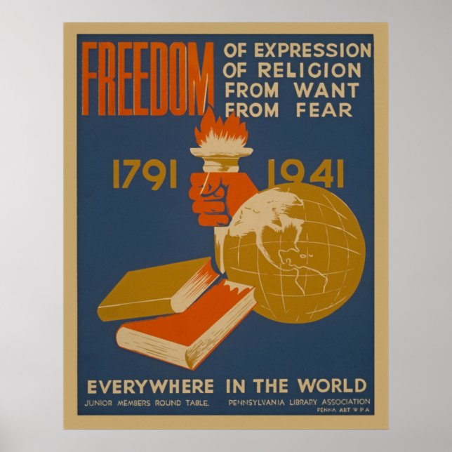Freedom Everywhere In The World WPA Vintage Poster (Front)