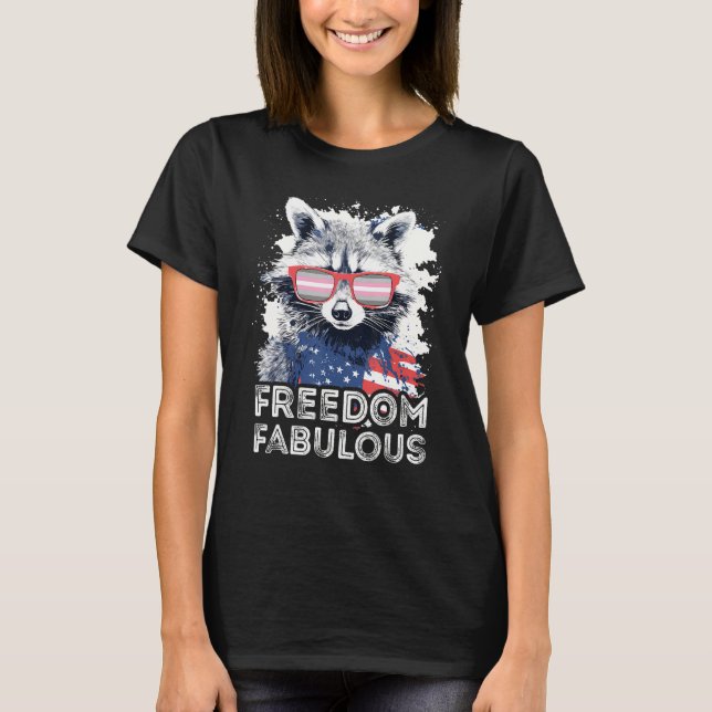 Freedom Fabulous  Raccoon Demigirl Sunglasses Flag T-Shirt (Front)