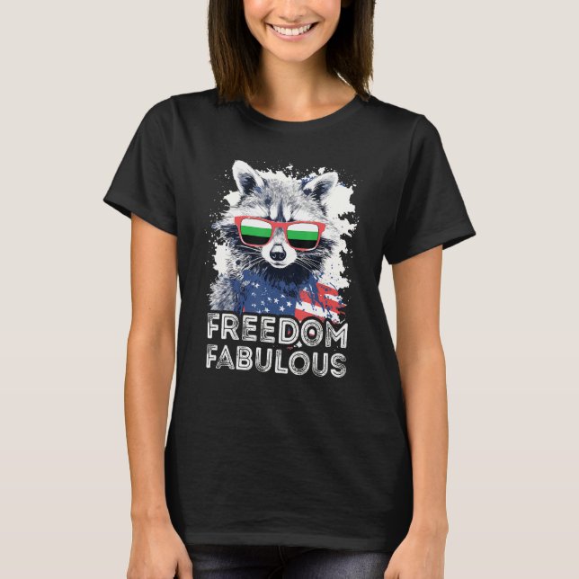 Freedom Fabulous  Raccoon Neutrois Sunglasses Flag T-Shirt (Front)