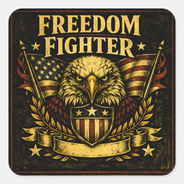 Freedom Fighter – American Defender Pride Square Sticker (Front)