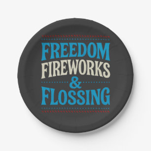 Freedom Fireworks & Flossing Dental Dentist Paper Plate