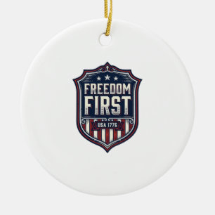 Freedom First USA 1776 Patriotic Shield T-Shirt De Ceramic Tree Decoration