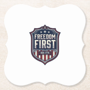 Freedom First USA 1776 Patriotic Shield T-Shirt De Paper Coaster