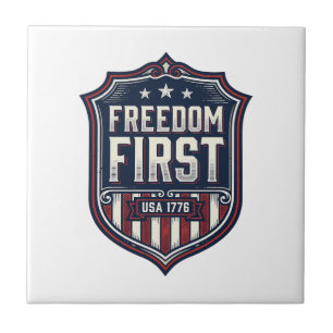 Freedom First USA 1776 Patriotic Shield T-Shirt De Tile
