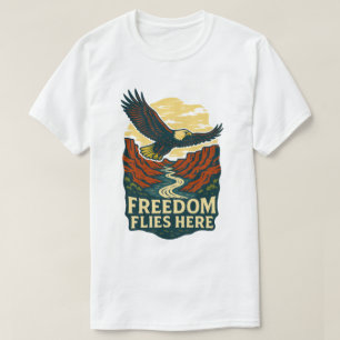 Freedom Flies Here Retro Eagle Artwork T-Shirt
