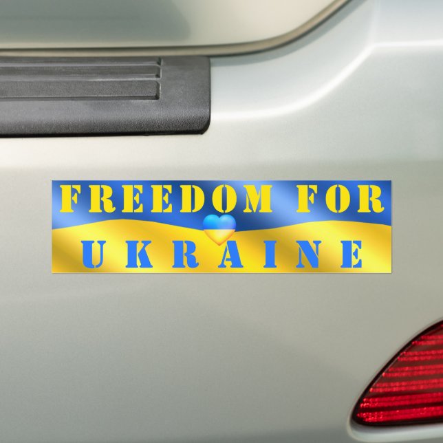 Freedom For Ukraine - Peace Support Ukrainian Flag Bumper Sticker (On Car)