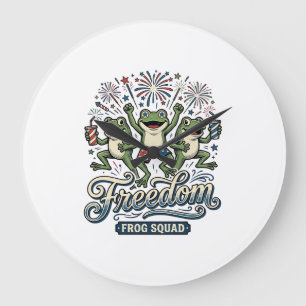 Freedom Frog Squad Vintage Patriotic Shirt Design_ Large Clock
