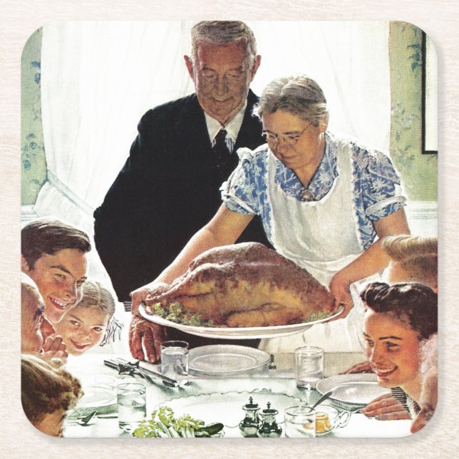 Freedom From Want Square Paper Coaster (Front)