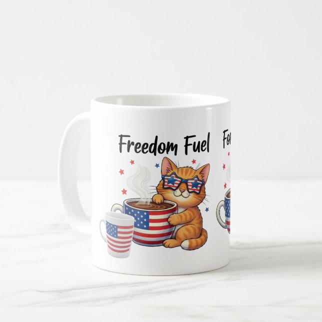 Freedom Fuel For Cat Moms – Patriotic Cat & Coffee Coffee Mug (Front Left)