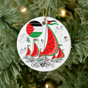 Freedom Global Sumud Flotilla Boats to Gaza Ceramic Tree Decoration