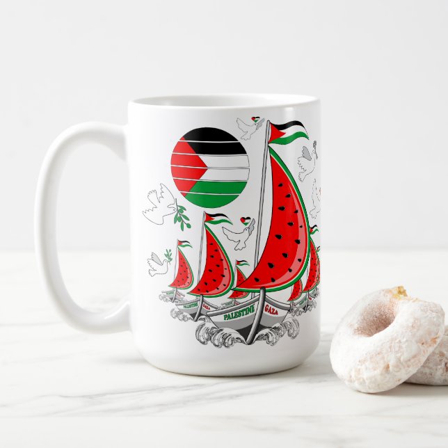 Freedom Global Sumud Flotilla Boats to Gaza Coffee Mug (With Donut)