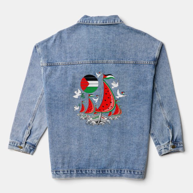 Freedom Global Sumud Flotilla Boats to Gaza Denim Jacket (Back)