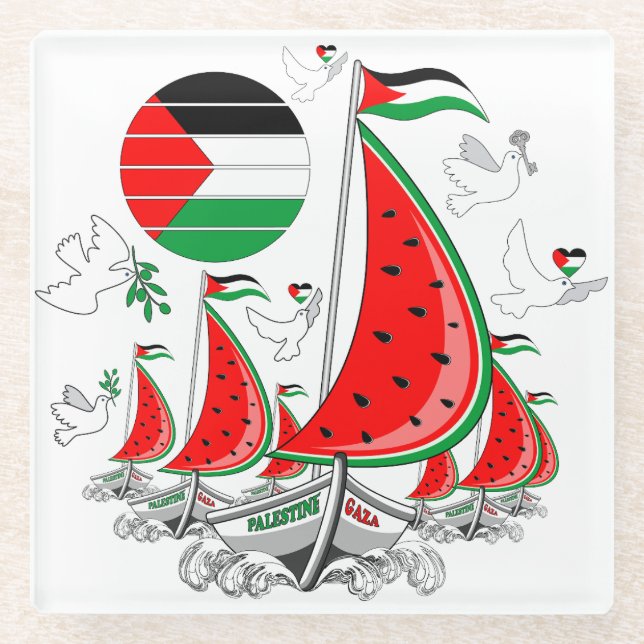 Freedom Global Sumud Flotilla Boats to Gaza Glass Coaster (Front)