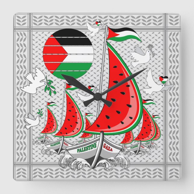Freedom Global Sumud Flotilla Boats to Gaza Square Wall Clock (Front)