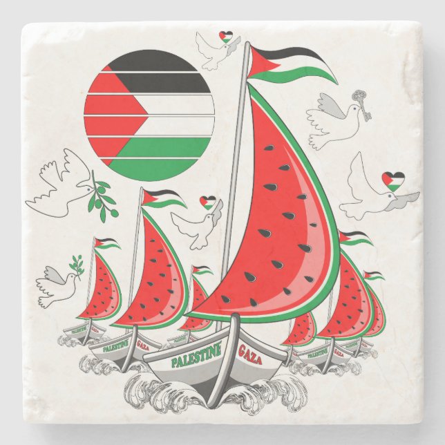 Freedom Global Sumud Flotilla Boats to Gaza Stone Coaster (Front)