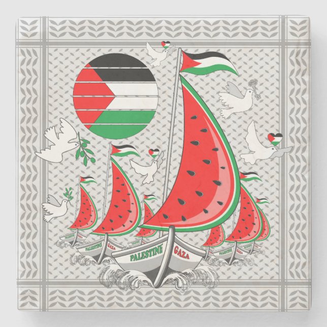 Freedom Global Sumud Flotilla Boats to Gaza Stone Coaster (Front)