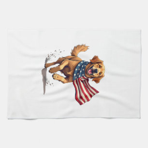 Freedom Golden Retriever Vintage Engraving Shirt Tea Towel