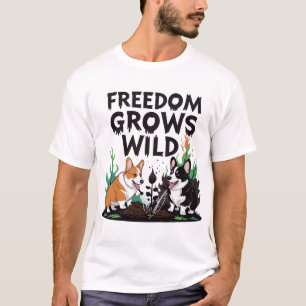 Freedom Grows Wild – Scary Corgi Gardening Cartoon T-Shirt
