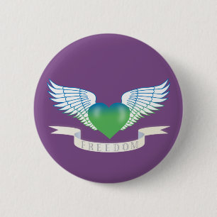 Freedom hear with wings 6 cm round badge