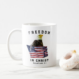 Freedom in Christ Bald Eagle & USA Flag Christian Coffee Mug