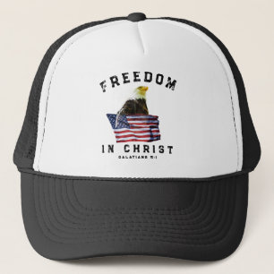 Freedom in Christ Eagle & American Flag Patriotic Trucker Hat