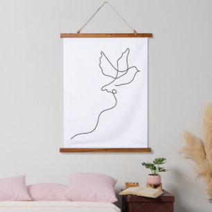Freedom in One Line – Minimalist Dove Hanging Tapestry