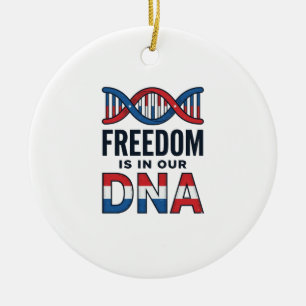 Freedom Is In Our DNA Patriotic Vector Shirt Desig Ceramic Tree Decoration