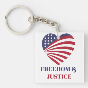 Freedom & Justice American Flag with Heart.  Key Ring