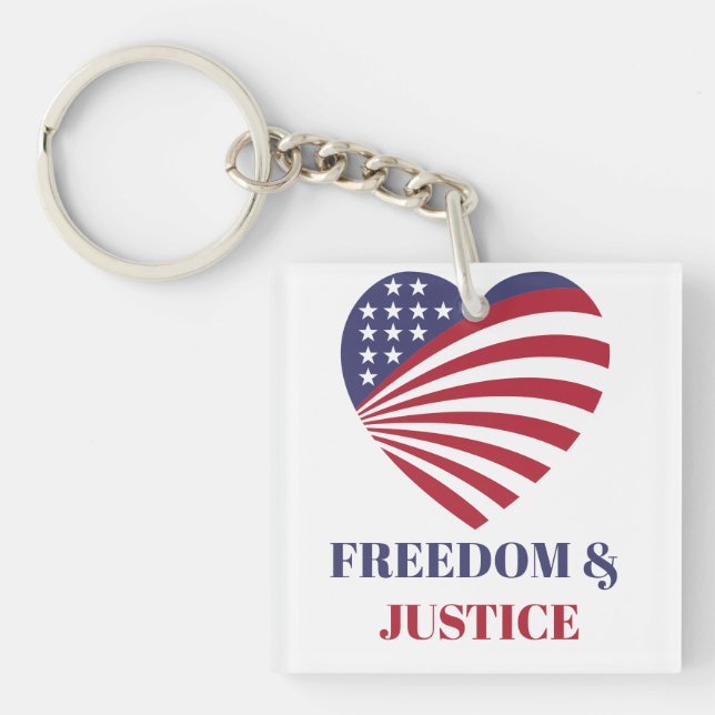 Freedom & Justice American Flag with Heart.  Key Ring (Front)