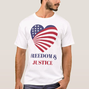Freedom & Justice American Flag with Heart. T-Shirt