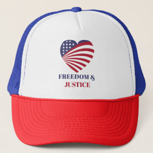 Freedom & Justice American Flag with Heart.  Trucker Hat