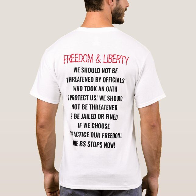 "FREEDOM & LIBERTY-,THE BS STOPS NOW" COVID19.2020 T-Shirt (Back)