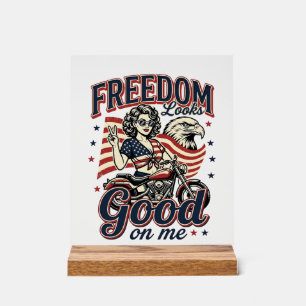 Freedom Looks Good Patriotic Vintage Eagle Acrylic Sign