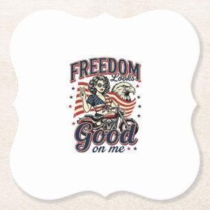 Freedom Looks Good Patriotic Vintage Eagle Paper Coaster