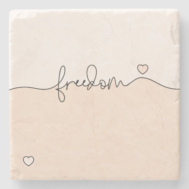Freedom Minimalist Typography Design Stone Coaster (Front)