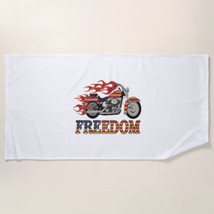 Freedom Motorcycle Flames Beach Towel