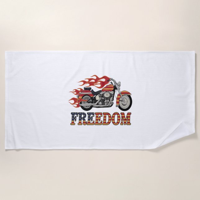 Freedom Motorcycle Flames Beach Towel (Front)