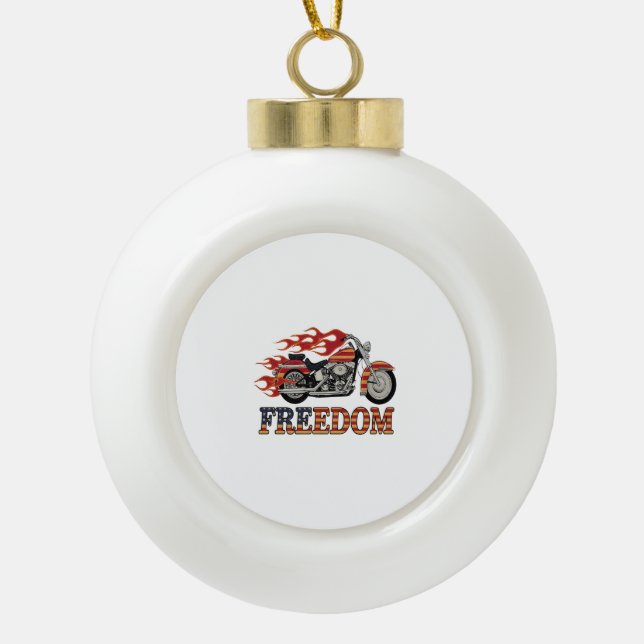 Freedom Motorcycle Flames Ceramic Ball Christmas Ornament (Front)