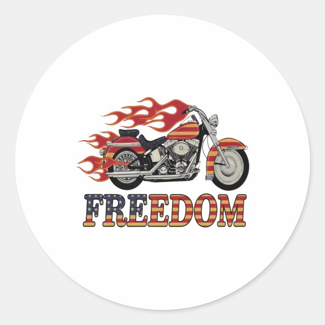 Freedom Motorcycle Flames Classic Round Sticker (Front)