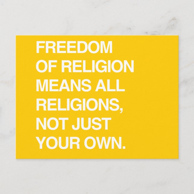 FREEDOM OF RELIGION MEANS ALL RELIGIONS POSTCARD (Front)