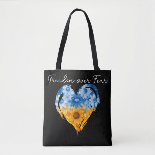 Freedom Over Fear Sunflower Heart Ukraine Black Tote Bag