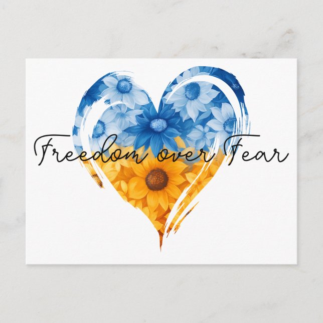 Freedom Over Fear Sunflower Heart Ukraine Support Postcard (Front)