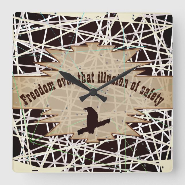 Freedom over that illusion of safety brown raven square wall clock (Front)