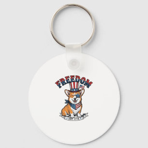 Freedom Patriotic Corgi Vintage Engraving T-Shirt_ Key Ring
