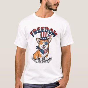 Freedom Patriotic Corgi Vintage Engraving T-Shirt_ T-Shirt