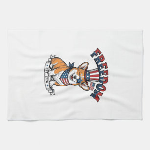 Freedom Patriotic Corgi Vintage Engraving T-Shirt_ Tea Towel