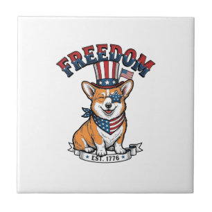 Freedom Patriotic Corgi Vintage Engraving T-Shirt_ Tile