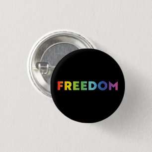 Freedom rainbow gradient typography lgbt pride 3 cm round badge