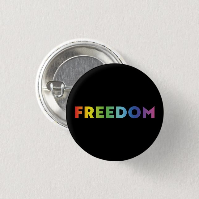 Freedom rainbow gradient typography lgbt pride 3 cm round badge (Front & Back)